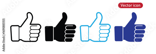 Four thumbs up icons in different styles isolated on transparent background