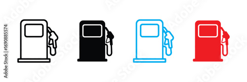 Set of four gas pump icons in different styles isolated on transparent background