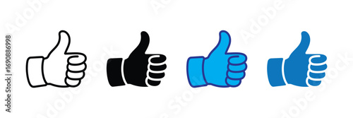 Four thumbs up icons in different styles isolated on transparent background
