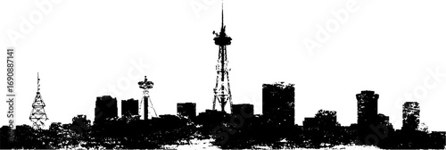 Grunge black and white urban skyline silhouette for design print and poster