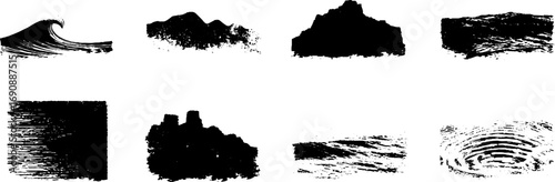 Abstract grunge black and white brush stroke illustrations set for design and art