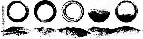 Grunge black and white solid illustration set for design and decor