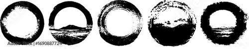 Grunge circle designs in black and white for creative projects and urban art