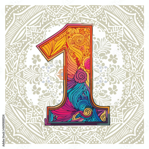 Colorful Ornamental Number 1 with Floral Design - AI Generated