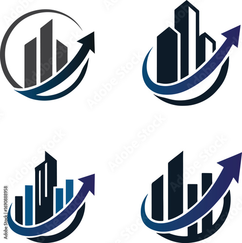 Real Estate Growth Logo Set with Arrows and Buildings