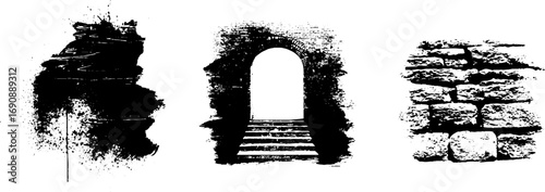 Grunge black and white urban elements set for design and art projects