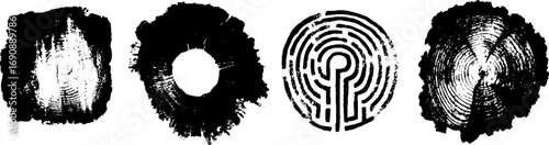 Distressed grunge black and white square illustrations for creative designs