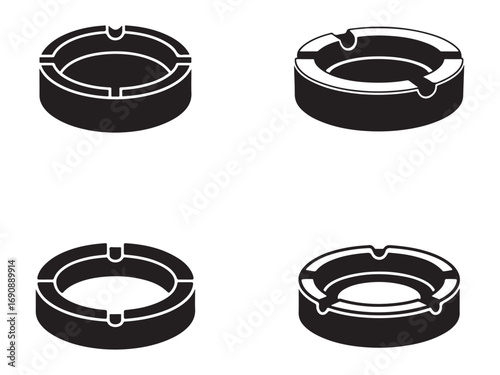 Four Vector Illustrations of Simple Black Cigarette Ashtrays