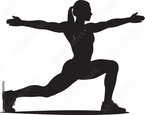 Dynamic silhouette of a fitness athlete performing a lunge exercise with arms extended