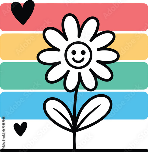 Joyful Rainbow Flower Happy Daisy Illustration Positive Vibes Colorful Design