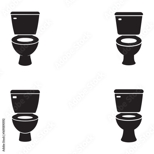 Four Simple Black Toilet Icons Against a White Background