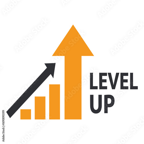 Level up bar chart and arrow isolated on transparent background