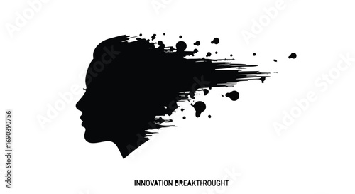 Silhouette of a woman's profile dissolving into abstract brushstrokes, symbolizing creativity and ideas.