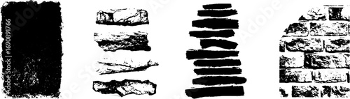 Grunge black and white stone textures set for design projects