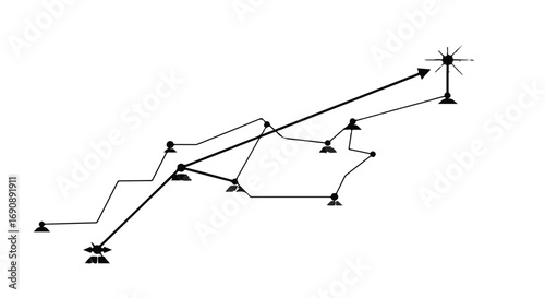 Abstract network of interconnected lines leading to a bright, illuminated beacon.