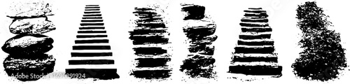 Black and white grunge stone illustration set for urban design and vintage art projects