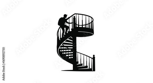 Silhouette of a person climbing a spiral staircase towards opportunity