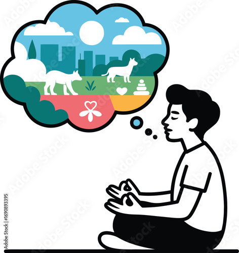 Daydreaming Peaceful Mind Nature Visions Meditation Illustration