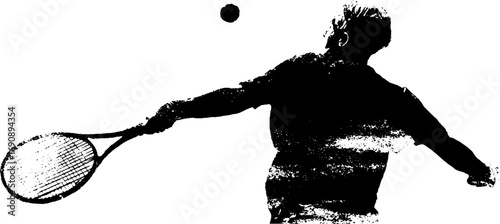 Grunge silhouette of tennis player in action for urban sports design