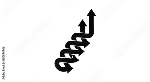 Abstract black arrows winding upwards representing progress and overcoming obstacles.
