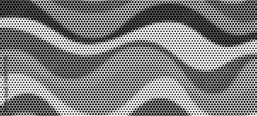 Halftone Wave Background. Comic-Style Halftone Pop Art Texture. Black and White Abstract Wallpaper with Retro Wavy Design. Vector Illustration.