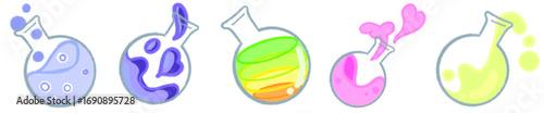 Colorful Round Bottom Flask with Science Experiment Liquid Illustration