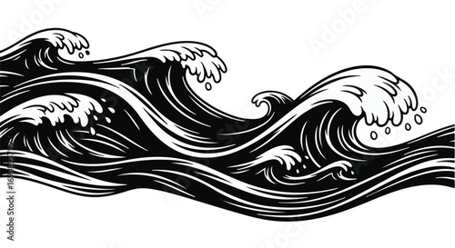 Powerful ocean waves crashing with dramatic white foam and dark water, a majestic display of nature's force.