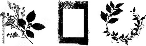 Grunge black and white tribal illustration set for design and art projects