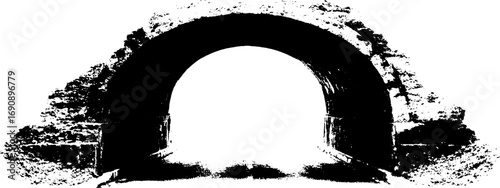 Grunge black and white illustration of underground tunnel for design projects