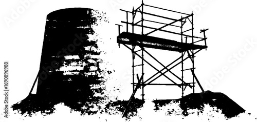 Industrial grunge aesthetic with black and white construction silhouette for urban design
