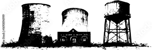 Industrial structures in grunge black and white for urban design and posters
