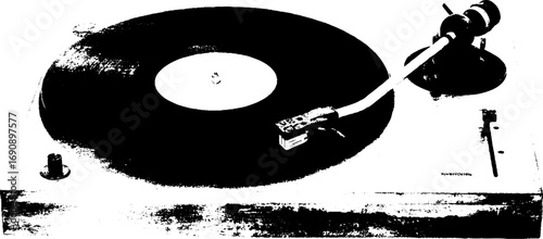 Retro vinyl record turntable in grunge black and white design for artistic decor