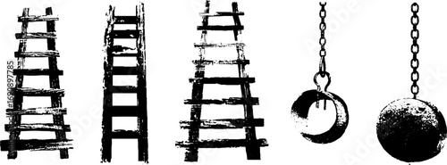 Grunge black and white set of warehouse ladders and industrial elements for edgy design projects