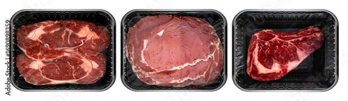 Premium Dallas and Ribeye Steaks Featuring Dry Aged and Smoked Cuts in Minimal Layout