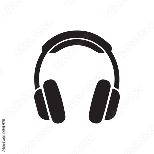 Simple black headphone vector icon. Audio headset silhouette for music, podcast, and gaming concepts, isolated on a white background
