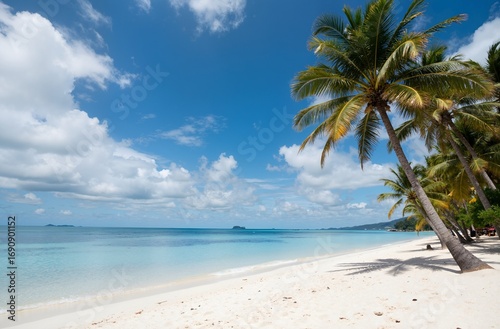 tropical beach with coconut palm trees