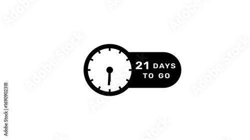 21 days countdown clock animation. Countdown timer clock icon.