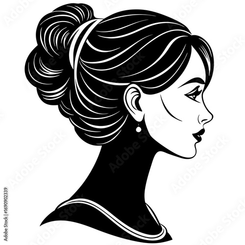 elegant silhouette of a woman in profile with hair 