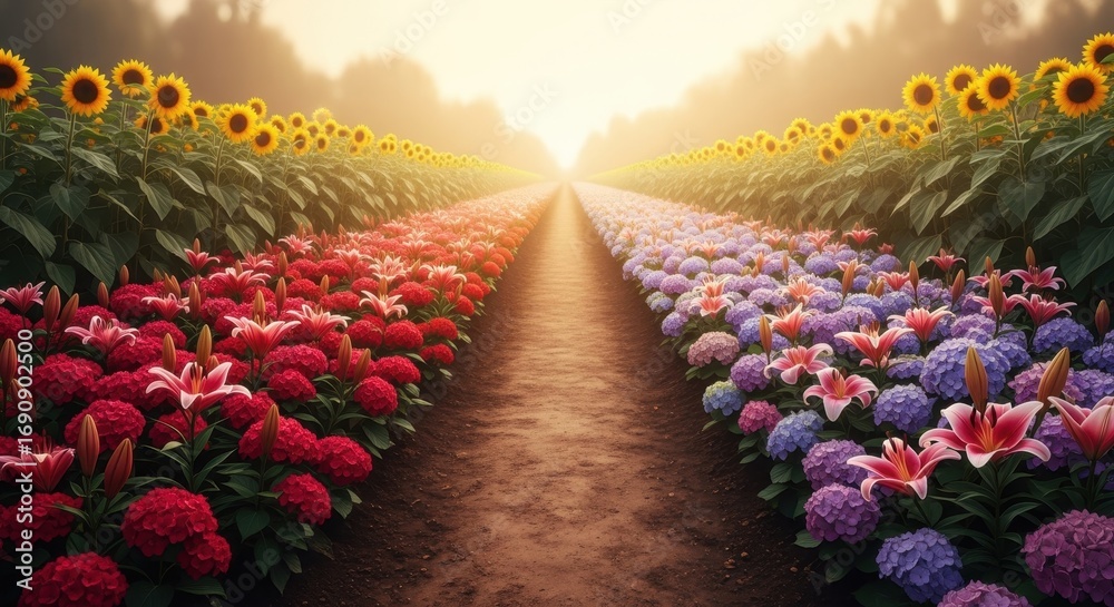 Fototapeta premium Flower pathway sunrise