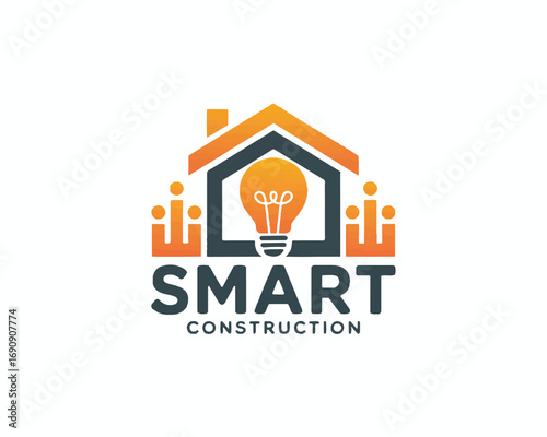 Innovative Smart Construction Logo Concept with Light Bulb and House Icon for Modern Building Solutions