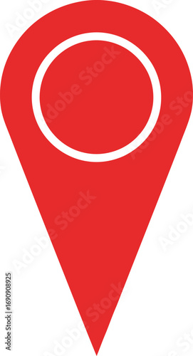 Red location pin icon with a white circle, ideal for marking precise geographical points, essential navigation, and points of interest on digital maps, applications, and web interfaces