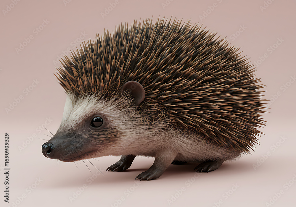 Fototapeta premium A cute hedgehog standing proudly, its spines creating a mesmerizing pattern. 