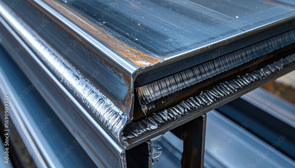 Obraz premium Close-Up of Welded Steel Beams with Rust and Industrial Finish