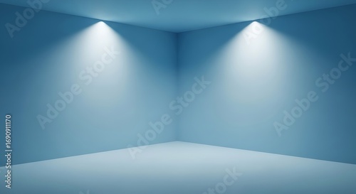 Wallpaper Mural Empty blue room with two spotlights illuminating the corner, minimalist design Torontodigital.ca
