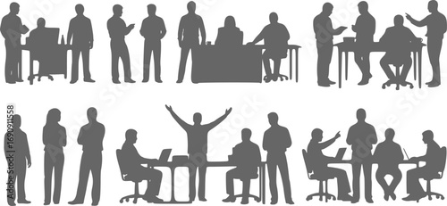 Silhouettes of People Working in Group, Standing Business People Vector Illustration, EPS and Transparent Background PNG Cutout