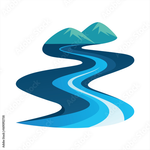 Abstract flowing river with geometric shapes and vibrant colors