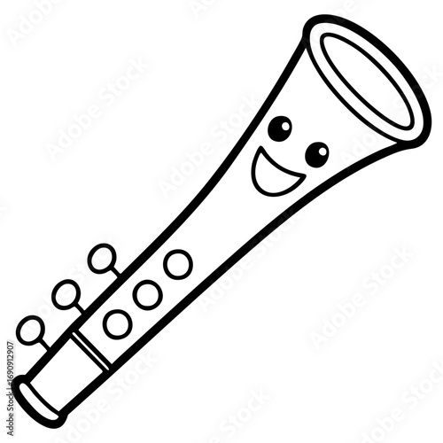 Clean outline drawing of a Big Happy Flute minimalistic design for coloring page