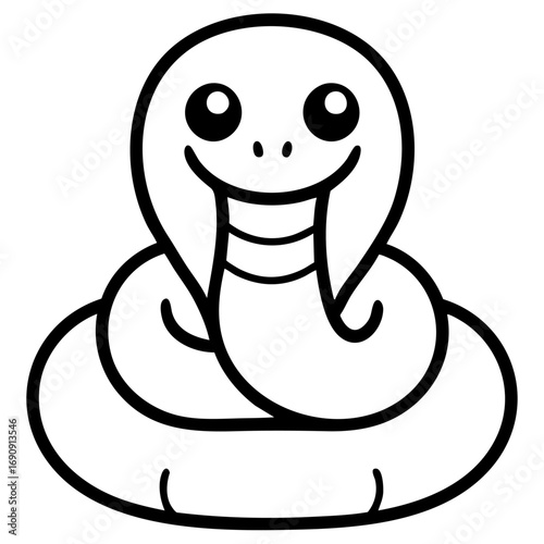Clean outline drawing of a Big cartoon Snake minimalistic design for coloring page