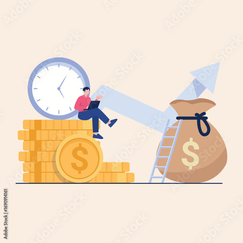 Financial success concept with a character managing investments for long-tеrm wealth and profit growth