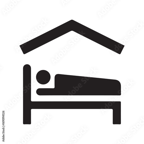 Black Hotel Icon. Bed Under Roof